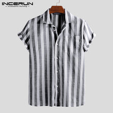Load image into Gallery viewer, INCERUN 2020 Fashion Casual Shirt Men Striped Short Sleeve Lapel Neck Breathable Blouse Camisa Masculina Brand Shirts Men S-5XL