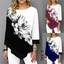 Load image into Gallery viewer, S-5XL T Shirt Women Plus Size Three Quarter Ladies Tee Shirts Floral Print Loose Casual Tops Female Irregular Autumn Clothes