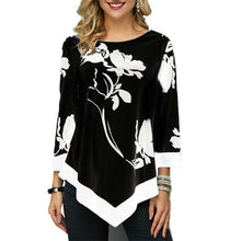 Load image into Gallery viewer, S-5XL T Shirt Women Plus Size Three Quarter Ladies Tee Shirts Floral Print Loose Casual Tops Female Irregular Autumn Clothes