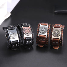 Load image into Gallery viewer, Teamer Viking Bracelet for Men Women Wide Leather Bangle Compass Vegvisir Tree of Life Wolf Fox Wristband Amulet Wicca Jewelry