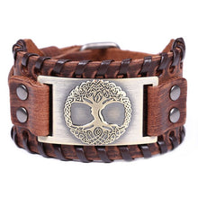Load image into Gallery viewer, Teamer Viking Bracelet for Men Women Wide Leather Bangle Compass Vegvisir Tree of Life Wolf Fox Wristband Amulet Wicca Jewelry