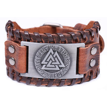 Load image into Gallery viewer, Teamer Viking Bracelet for Men Women Wide Leather Bangle Compass Vegvisir Tree of Life Wolf Fox Wristband Amulet Wicca Jewelry