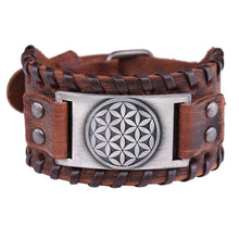 Load image into Gallery viewer, Teamer Viking Bracelet for Men Women Wide Leather Bangle Compass Vegvisir Tree of Life Wolf Fox Wristband Amulet Wicca Jewelry