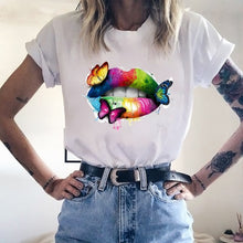 Load image into Gallery viewer, Women T Shirt Lips Leopard Funny Print labios T-shirt Hipster Costume Women Tshirt Summer leopardo Lip Tee Shirt Kleding Vrouwen