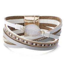 Load image into Gallery viewer, Amorcome Stone Charm Leather Bracelets For Women 2020 Fashion Crystal Ladies Boho Multilayer Wide Wrap Bracelet Female Jewelry