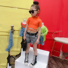Load image into Gallery viewer, Summer girls t shirt baby crop top kids short tee children streetwear clothes fashion crop bandage lacing 2 to 12 yrs