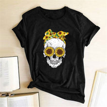 Load image into Gallery viewer, Hillbilly Funny Skull Punk T Shirt Women Fashion Casual Short Sleeve Sun Flowers Tshirts Chemise Femme Tops Mujer Verano 2019