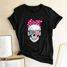 Load image into Gallery viewer, Hillbilly Funny Skull Punk T Shirt Women Fashion Casual Short Sleeve Sun Flowers Tshirts Chemise Femme Tops Mujer Verano 2019