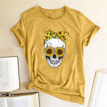 Load image into Gallery viewer, Hillbilly Funny Skull Punk T Shirt Women Fashion Casual Short Sleeve Sun Flowers Tshirts Chemise Femme Tops Mujer Verano 2019