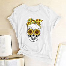 Load image into Gallery viewer, Hillbilly Funny Skull Punk T Shirt Women Fashion Casual Short Sleeve Sun Flowers Tshirts Chemise Femme Tops Mujer Verano 2019