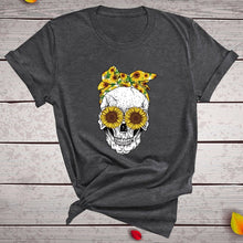 Load image into Gallery viewer, Hillbilly Funny Skull Punk T Shirt Women Fashion Casual Short Sleeve Sun Flowers Tshirts Chemise Femme Tops Mujer Verano 2019