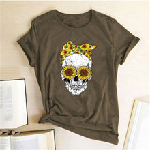 Load image into Gallery viewer, Hillbilly Funny Skull Punk T Shirt Women Fashion Casual Short Sleeve Sun Flowers Tshirts Chemise Femme Tops Mujer Verano 2019