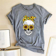 Load image into Gallery viewer, Hillbilly Funny Skull Punk T Shirt Women Fashion Casual Short Sleeve Sun Flowers Tshirts Chemise Femme Tops Mujer Verano 2019