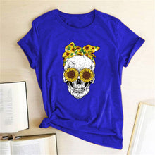 Load image into Gallery viewer, Hillbilly Funny Skull Punk T Shirt Women Fashion Casual Short Sleeve Sun Flowers Tshirts Chemise Femme Tops Mujer Verano 2019