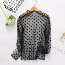 Load image into Gallery viewer, CHICEVER Mesh Lace Sexy T Shirt Womens Stand Collar Hollow Out Basic Transparent Pullover T Shirts Tops 2020 Spring Fashion