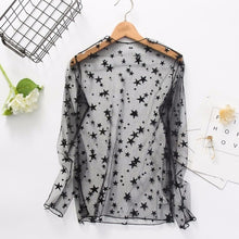 Load image into Gallery viewer, CHICEVER Mesh Lace Sexy T Shirt Womens Stand Collar Hollow Out Basic Transparent Pullover T Shirts Tops 2020 Spring Fashion