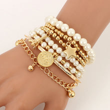 Load image into Gallery viewer, Tocona 6pcs/set Fashion Gold Color Beads Pearl Star Multilayer Beaded Bracelets Set for Women Charm Party Jewelry Gift 5483