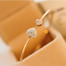 Load image into Gallery viewer, 2019 quente nova moda ajustável cristal duplo coração arco bilezik manguito abertura pulseira para mulheres jóias presente mujer pulseras 7g