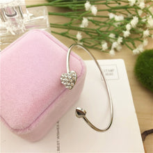 Load image into Gallery viewer, 2019 quente nova moda ajustável cristal duplo coração arco bilezik manguito abertura pulseira para mulheres jóias presente mujer pulseras 7g