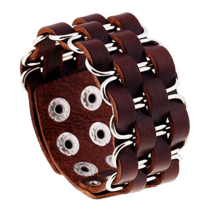Naiveroo Vintage Wide Cuff Leather Male Bracelet Punk Rock Jewelry Cowhide Leather Bracelet & Bangle Men Jewelry Wristbands