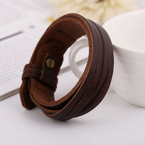 Naiveroo Vintage Wide Cuff Leather Male Bracelet Punk Rock Jewelry Cowhide Leather Bracelet & Bangle Men Jewelry Wristbands