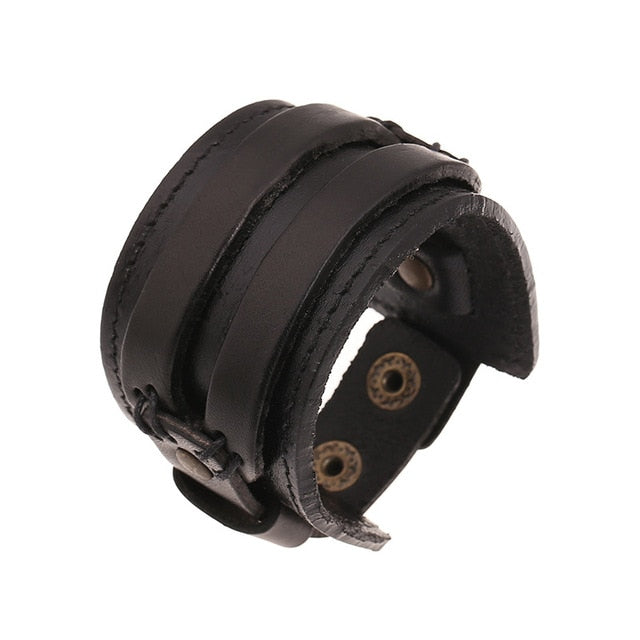 Naiveroo Vintage Wide Cuff Leather Male Bracelet Punk Rock Jewelry Cowhide Leather Bracelet & Bangle Men Jewelry Wristbands