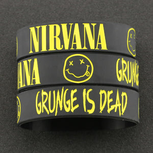 Nirvana Bracelet Kurt Donald Cobain Rock Band Hip Hop Bangle Silicone Wristband Engraved Smile Face Grunge Jewelry Men Wholesale
