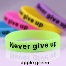 Load image into Gallery viewer, Never Give Up Glow In Dark Silicone Bracelet Men Women Teens Motivational Luminous Sport Rubber Wristband Hologram Cuff Bangle
