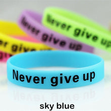 Load image into Gallery viewer, Never Give Up Glow In Dark Silicone Bracelet Men Women Teens Motivational Luminous Sport Rubber Wristband Hologram Cuff Bangle
