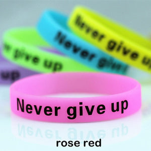 Never Give Up Glow In Dark Silicone Bracelet Men Women Teens Motivational Luminous Sport Rubber Wristband Hologram Cuff Bangle