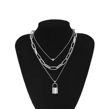 Load image into Gallery viewer, Hip Hop Multi Layers chain necklace with heart lock women/men punk rock padlock pendant necklace emo grunge Goth jewelry

