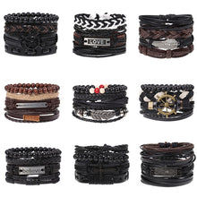 Load image into Gallery viewer, 4Pcs/ Set Braided Leather Men Women Bracelets Vintage Wooden Beads Rudder Cross Ethnic Wristbands Hope Believe Bracelet
