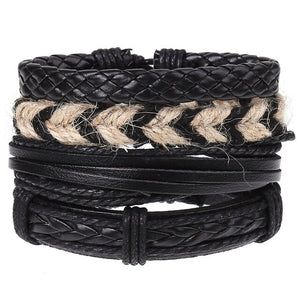 4Pcs/ Set Braided Leather Men Women Bracelets Vintage Wooden Beads Rudder Cross Ethnic Wristbands Hope Believe Bracelet