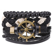 Load image into Gallery viewer, 4Pcs/ Set Braided Leather Men Women Bracelets Vintage Wooden Beads Rudder Cross Ethnic Wristbands Hope Believe Bracelet
