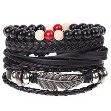 Load image into Gallery viewer, 4Pcs/ Set Braided Leather Men Women Bracelets Vintage Wooden Beads Rudder Cross Ethnic Wristbands Hope Believe Bracelet
