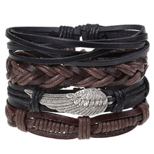 Load image into Gallery viewer, 4Pcs/ Set Braided Leather Men Women Bracelets Vintage Wooden Beads Rudder Cross Ethnic Wristbands Hope Believe Bracelet
