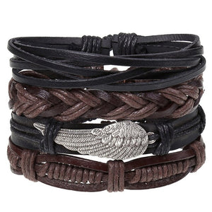 4Pcs/ Set Braided Leather Men Women Bracelets Vintage Wooden Beads Rudder Cross Ethnic Wristbands Hope Believe Bracelet
