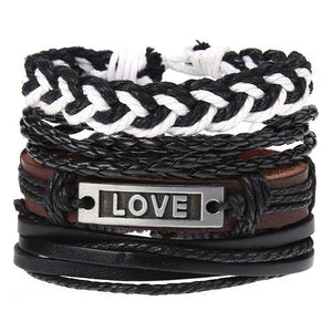 4Pcs/ Set Braided Leather Men Women Bracelets Vintage Wooden Beads Rudder Cross Ethnic Wristbands Hope Believe Bracelet