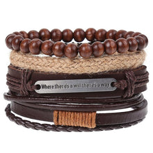Load image into Gallery viewer, 4Pcs/ Set Braided Leather Men Women Bracelets Vintage Wooden Beads Rudder Cross Ethnic Wristbands Hope Believe Bracelet
