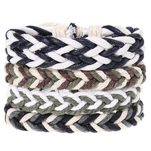 Load image into Gallery viewer, 4Pcs/ Set Braided Leather Men Women Bracelets Vintage Wooden Beads Rudder Cross Ethnic Wristbands Hope Believe Bracelet

