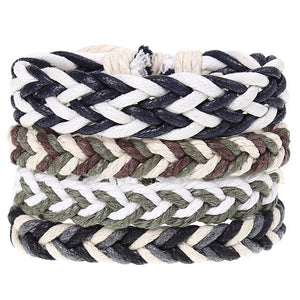 4Pcs/ Set Braided Leather Men Women Bracelets Vintage Wooden Beads Rudder Cross Ethnic Wristbands Hope Believe Bracelet