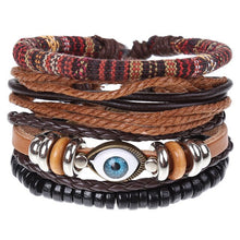 Load image into Gallery viewer, 4Pcs/ Set Braided Leather Men Women Bracelets Vintage Wooden Beads Rudder Cross Ethnic Wristbands Hope Believe Bracelet
