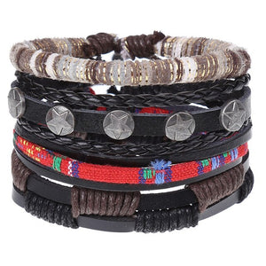 4Pcs/ Set Braided Leather Men Women Bracelets Vintage Wooden Beads Rudder Cross Ethnic Wristbands Hope Believe Bracelet