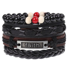 Load image into Gallery viewer, 4Pcs/ Set Braided Leather Men Women Bracelets Vintage Wooden Beads Rudder Cross Ethnic Wristbands Hope Believe Bracelet
