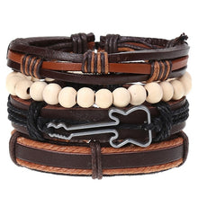Load image into Gallery viewer, 4Pcs/ Set Braided Leather Men Women Bracelets Vintage Wooden Beads Rudder Cross Ethnic Wristbands Hope Believe Bracelet
