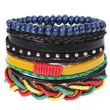 Load image into Gallery viewer, 4Pcs/ Set Braided Leather Men Women Bracelets Vintage Wooden Beads Rudder Cross Ethnic Wristbands Hope Believe Bracelet
