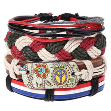 Load image into Gallery viewer, 4Pcs/ Set Braided Leather Men Women Bracelets Vintage Wooden Beads Rudder Cross Ethnic Wristbands Hope Believe Bracelet
