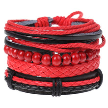 Load image into Gallery viewer, 4Pcs/ Set Braided Leather Men Women Bracelets Vintage Wooden Beads Rudder Cross Ethnic Wristbands Hope Believe Bracelet
