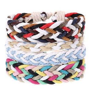 4Pcs/ Set Braided Leather Men Women Bracelets Vintage Wooden Beads Rudder Cross Ethnic Wristbands Hope Believe Bracelet
