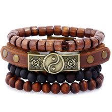 Load image into Gallery viewer, 4Pcs/ Set Braided Leather Men Women Bracelets Vintage Wooden Beads Rudder Cross Ethnic Wristbands Hope Believe Bracelet
